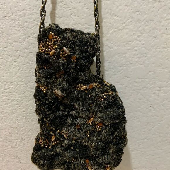 MARY FRANCES Beaded Cat Purse handbag with chain strap - Picture 3 of 16